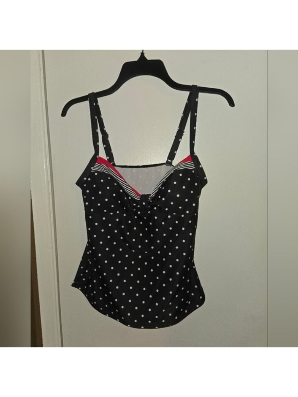 Navy Blue Polka Dot Tankini Top with Pink Accent Size L
